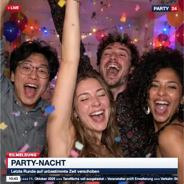 Eilmeldung-Effekt auf Freunden, die im Konfetti feiern – Online-Fotobox