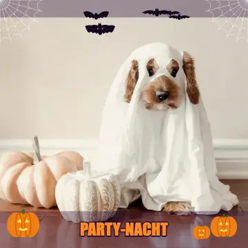 Halloween-Effekt auf einem Hund im Gespenster-Kostüm – Online-Fotobox