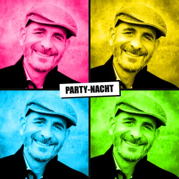 Pop-Art-Effekt auf einem Mann mit Schiebermütze – Online-Fotobox