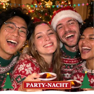 Weihnachten-Effekt auf Freunden in Weihnachtspullis – Online-Fotobox