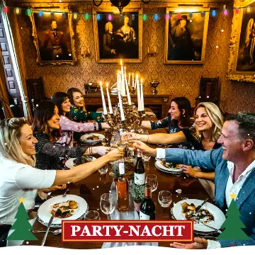 Weihnachten-Effekt auf einem Abendessen mit Freunden – Online-Fotobox