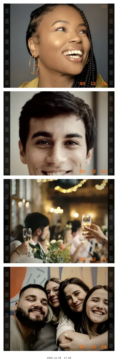 Fotostreifen mit 4 Fotos im Vintage-Film-Look und Datumsstempel aus einer selbst gebauten Tablet-Fotobox