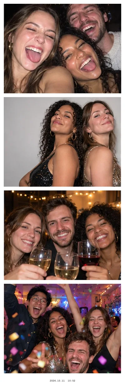 Fotostreifen mit 4 Fotos und Datumsstempel aus der kostenlosen Online-Fotobox